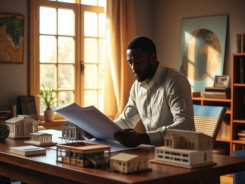 Architect reviewing plans
